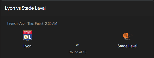 Prediksi Lyon vs Laval, 05 Februari 2026 | Coupe de France